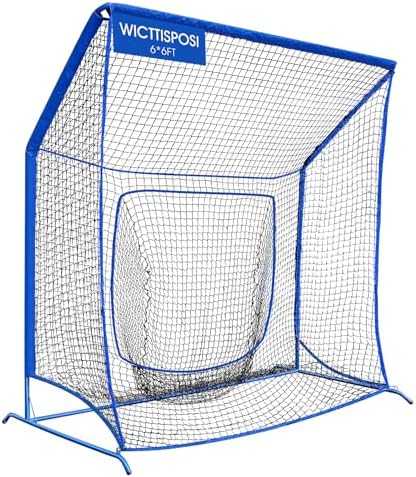 Baseball Softball Net with Blocking System, 7x7ft/6x6ft/10x7ft Practice Cage Net for Batting/Pitching/Fielding, Metal Frame with Elevated Base and Storage Bag for Backyard Indoor Training