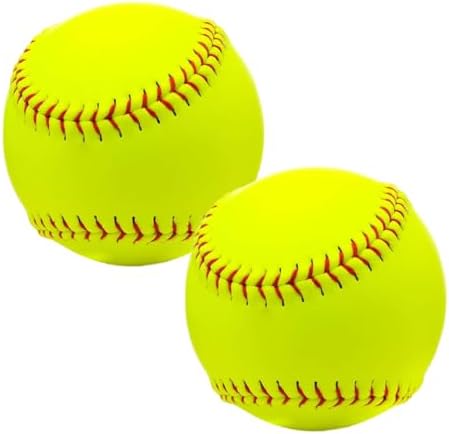 Rarapop Sports Fastpitch Softballs, 11 Inch Yellow Practice Softball, Unmarked & Leather Covered Training Ball for Games, Practice and Training