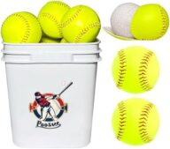 11 Inch Bucket of 16 Softballs – Training Fastpitch Softballs for Girls – Solid Cork Center – Premium Durability