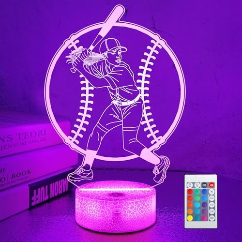 OkiyiD Softball Gifts for Girls, Light Up Softball Night Light 3D Illusion Lamp with 16 Colors Remote Control, Softball Accessories Stuff for Girls Women Best Friends Sister Birthday Xmas Gifts