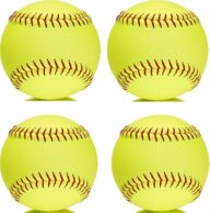 Yellow Sports Fastpitch Softballs, 11″ Practice Softball Balls, Unmarked & Leather Covered Training Ball for Games, Practice and Training