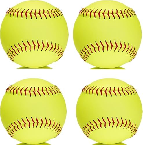 Yellow Sports Fastpitch Softballs, 11″ Practice Softball Balls, Unmarked & Leather Covered Training Ball for Games, Practice and Training