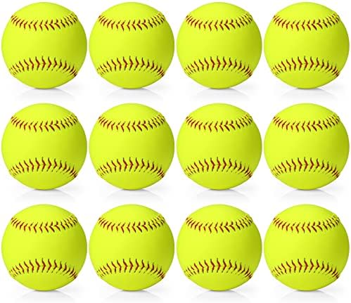 Lewtemi 11″ Softballs Official Size and Weight – Yellow Leather Covered Slowpitch and Fastpitch Training Balls for Youth Practice Games and Drills for Teams and Beginners