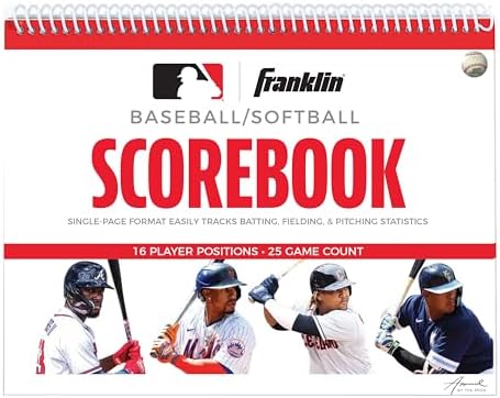 Franklin Sports MLB Baseball + Softball Scorebook – Book for Stats – Coaching Official Scorekeeper – 25 Games