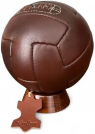 Geoffrey Vintage T Panel Soccer Ball 100% Cow Leather with Wooden Base | Size 5 | Retro Football Hand Stitched (Antique Brown and Tan)