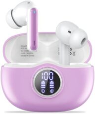 A10 Pro Wireless Earbuds Bluetooth 5.3 HiFi Stereo, 50H Playback LED Digital Display Earphones, ENC Noise Cancelling Mic, Ergonomic Sport Headphone Headset for Gym/Running/Work – Pink