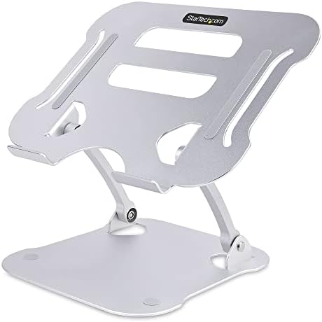 StarTech.com Laptop Stand for Desk, Ergonomic Laptop Stand Adjustable Height, Aluminum, Portable, Max. 22lb (10kg), Foldable Laptop Holder – Angled Notebook Computer Riser/Lift (ADJ-Laptop-Riser)