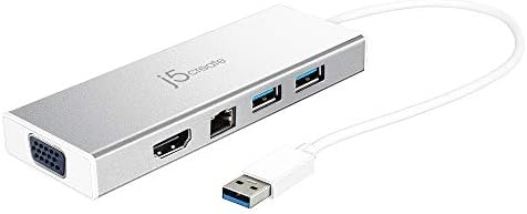 j5create USB 3.0 Hub with HDMI, VGA, RJ45 Gigabit Ethernet, 2 USB 3.1