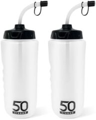 50 Strong | Hockey & Lacrosse Water Bottle with Straw, 2-Pack, 1 Liter