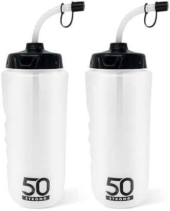 50 Strong | Hockey & Lacrosse Water Bottle with Straw, 2-Pack, 1 Liter
