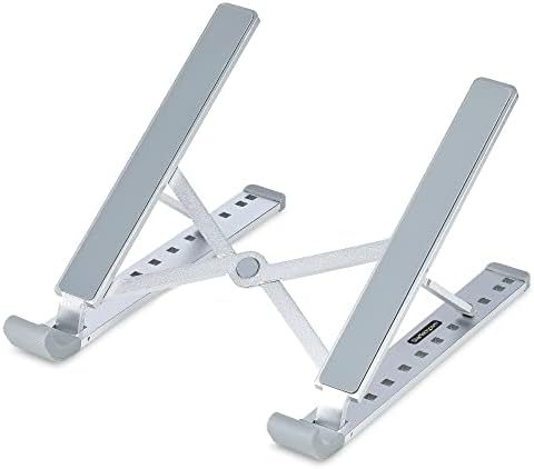 StarTech.com Foldable Laptop Riser Stand, Portable Height Adjustable Ergonomic Laptop Stand, Ventilated Aluminum Frame Supports 22lb (10Kg), Tilt/Raised/Angled Laptop/Tablet Stand (Laptop-Riser-BAR)