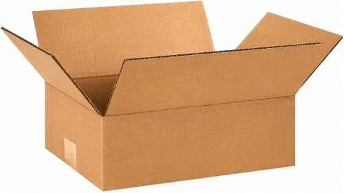 BOX USA Flat Boxes Holds 65 lbs, 12x9x4 25-Pk for Shipping & Packing