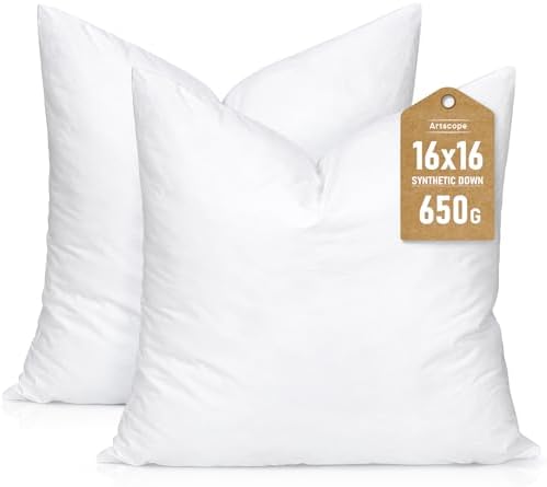 Artscope Synthetic Down Pillow Insert, 16×16 Throw Pillow Inserts Set of 2
