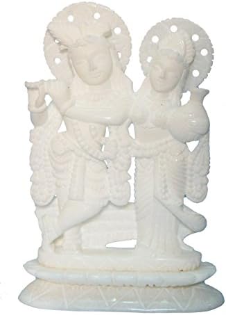 StonKraft – Radha Krishna Murti Idol Statue Sculpture – Marble Stone – 7″ – White