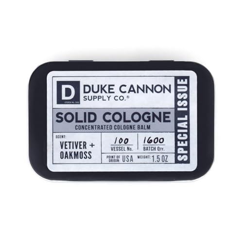 Duke Cannon Supply Co. Solid Cologne for Men Special Issue Vetiver and Oakmoss (Fresh Air, Sandalwood) – Concentrated Balm, Travel-Friendly Tin, 1.5 oz