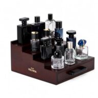 Cologne Organizer for Men, 4 Tier Wooden Cologne Stand with Drawer