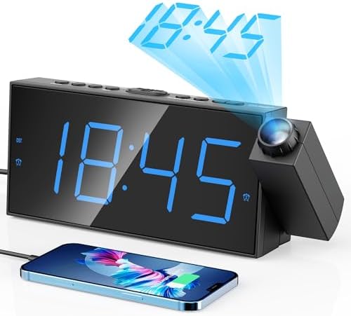 Mesqool Digital Projection Alarm Clock with Dual Alarms, 5 Levels Dimmer