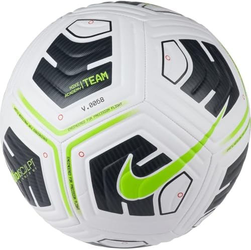 Nike Unisex’s NK Academy – Team Recreational Soccer Ball, White/Black/(Volt), 5