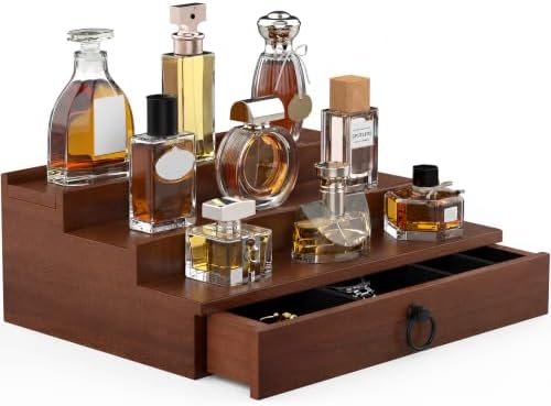 upcessory Cologne Organizer for Men 3 Tier Brown Wood Perfume Organizer