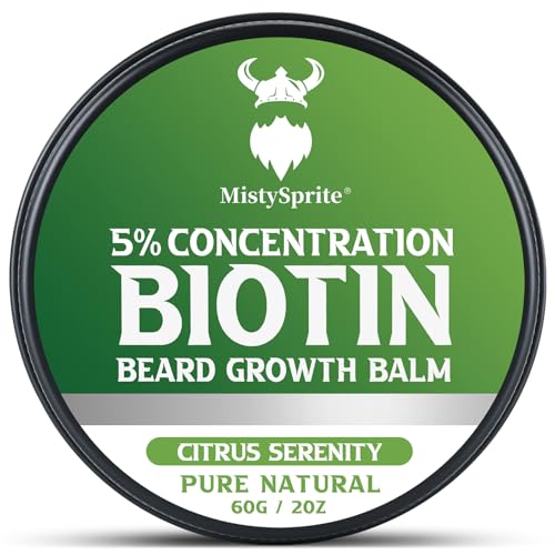 Beard Balm, 5% Concentration Biotin Beard Balm for Men (2 oz) – Natural Mens Beard Oil with Castor Oil，Argan Oil, Jojoba Oil and Vitamin,Thickening for Beard，Beard Growth Softener