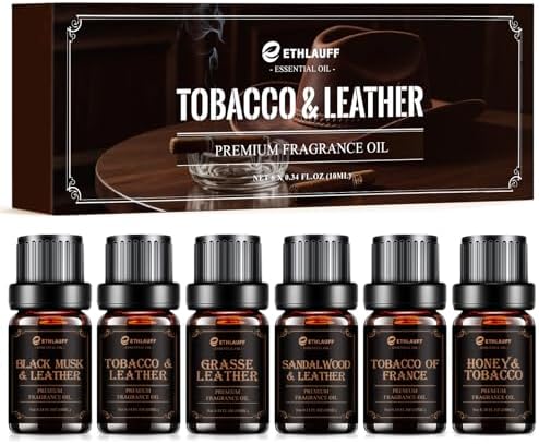 Men Essential Oils Set, Premium Fragrance Oils for Diffusers for Home – | Leather, Sandalwood, Cologne, Smoke Tobacco Scents, Candles & Aromatherapy Gifts for Him