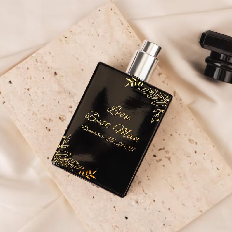 Personalized Engraved Cologne Bottle, Black Glass Bottle