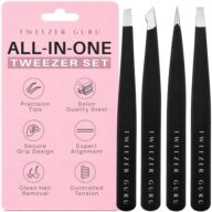 Tweezer Guru Eyebrow Tweezer Set (4-Piece) for Women & Men – Professional Slant and Pointed Tweezers Set with Case – Precision Tweezers Kit for Facial Hair, Splinter and Ingrown Hair Removal