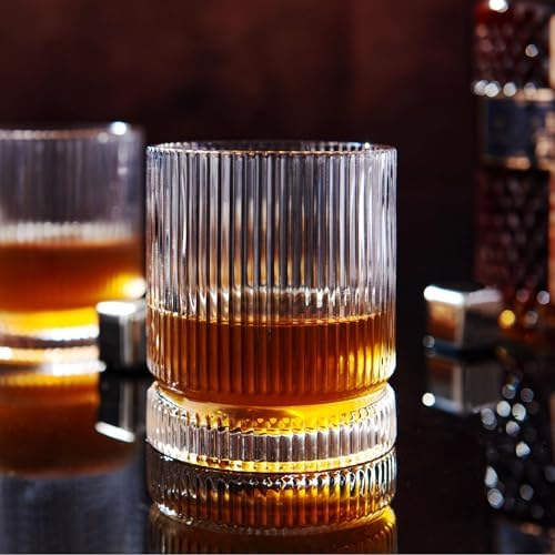 Vintage Whiskey Glasses Set of 4, 12 oz Crystal, Luxury Gift Box