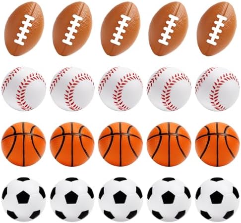 20 PCS Mini Sports Stress Balls, Small Foam Sport Balls, Small Squeeze Stress Relief Ball for Gifts, Goodie Bags Stuffers, Sport, Birthday, Party Supplies ( Baseball, Basketball, Soccer, Football )