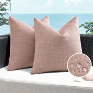 Artscope Outdoor Waterproof Throw Pillow Covers 20×20 Inch Decorative Linen Outdoor Pillows Cushion Case for Patio Couch Sofa – Pink