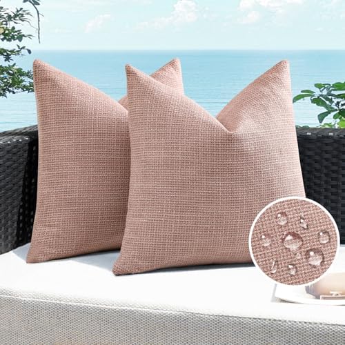 Artscope Outdoor Waterproof Throw Pillow Covers 20×20 Inch Decorative Linen Outdoor Pillows Cushion Case for Patio Couch Sofa – Pink