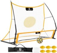 Soccer Rebounder Net, 2-in-1 Soccer Trainer, Soccer Training Equipment for Solo Passing Volley Control Practice, 6’x4.7′ Large & 6’x16 Small Soccer Bounce Back Net with Ball, Carry Bag, Cones