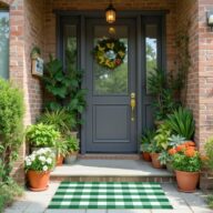 Buffalo Plaid Area Rug, Checkered Rug 27.5×43 Inches, Green and White Rug, Washable Cotton Mat for Front Porch, Entryway, Kitchen, Living Room, Home Decor
