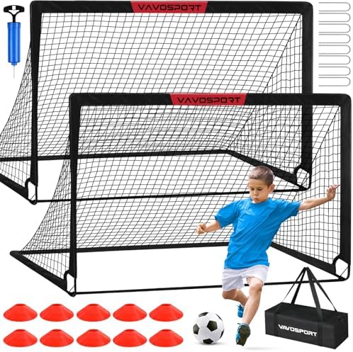 VAVOSPORT Soccer Goal, 2 of 6’x4′ Kids Soccer Goals for Backyard Set, Portable Pop Up Soccer Net, Practice Soccer Training Equipment with Ball, Cones for Toddler,Youth Sports Outdoor Games Yard Play