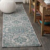JONATHAN Y Boho Medallion Indoor Outdoor Runner Rug 2X8 Teal/Gray, Estrella Textured Weave for Backyard, Patio, Porch, Easy-Cleaning, High Traffic, Pet-Friendly, Non-Shedding (SMB105C-28)