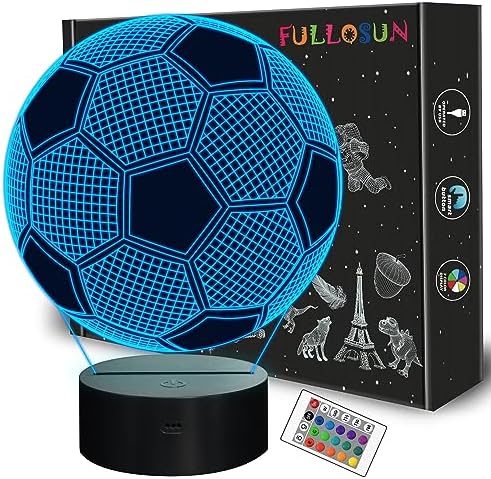 FULLOSUN Kids Night Light Soccer 3D Optical Illusion Lamp with Remote Control 16 Colors Changing Football Birthday Xmas Valentine’s Day Gift Idea for Sport Fan Boys Girls