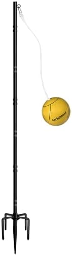 Tetherball Set with Ball & Rope for Outdoor Backyard, Adjustable Tether Ball Pole with Screw Reinforcement 5-Prong Base for Playground, Outside Ball Games Sports for Kids & Adults