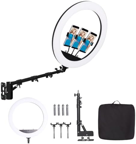 25 ” Ring Light Wall Mount with Phone Holder, Overhead Stand