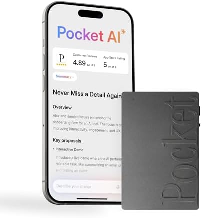 Pocket AI Voice Recorder, Auto Transcription, AI Note Taker, Space Grey