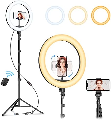 12″ Selfie Ring Light with 63″ Tripod Stand, Dimmable LED Ring Light with Phone Holder and Wireless Remote, [2-in-1] RGB & Selfie Stick for Photography/Makeup/Live Stream/YouTube