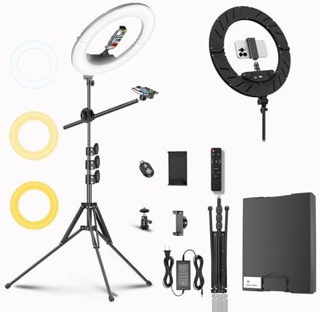 55W18 45cm Ring Light Kit [New Version] 6700K Dimmable LEDRinglightTripod Stand Dual Phone Holder for iPhone Selfie Makeup LashTattoo Studio Lighting Painting,Photo Video Recording (Matte Black)