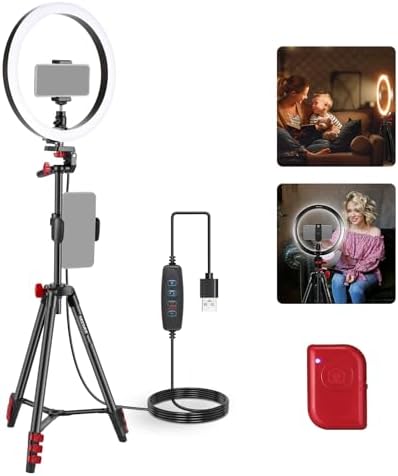 NEEWER Basics 10″ Selfie Ring Light with Tripod Stand/2 Phone Holders Compatible with iPhone/QR Plate, Dimmable LED Ringlight Lighting for YouTube TikTok Vlog Video Recording Makeup Streaming, RP10-H