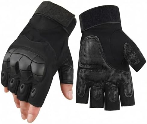 Fingerless Motorcycle Gloves for Men Women,Breathable TPU Protection,for Motorcycle Cycling ATV Riding Tactical Training Fitness Workout Black