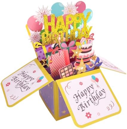 ROBBEAR Funny Happy Birthday Pop Up Card, Sweet 3D Birthday Gift Box for Adults and Kids with Envelopes, Unique Handmade Foldable Celebration Cards for Daughter, Son, Mom, Dad, Friend