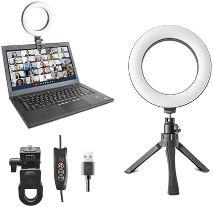 6″ Ring Light Video Conference Kit, 5-Color 10-Brightness Clip-On Light with Stable Ring-Light Clamp & 5″ Tripod, Desk/Zoom/TikTok, Makeup Light, Selfie Light