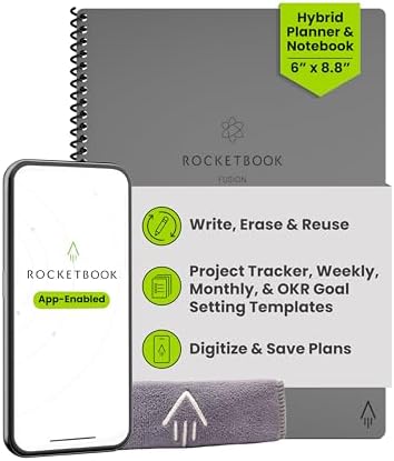 Rocketbook Fusion Hybrid Reusable Planner Notebook, Executive 6×8.8, Grey