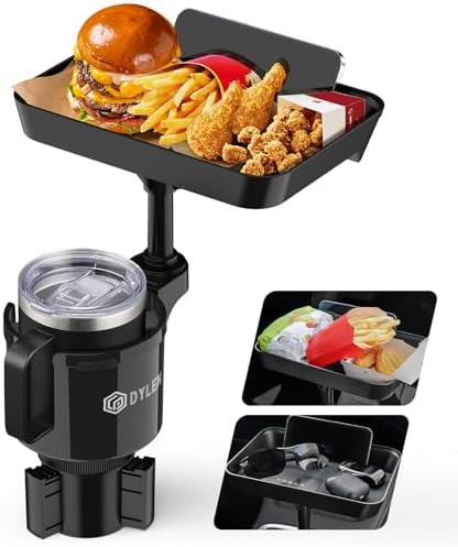 Car Cup Holder Tray, 9.5”Detachable Car Food Tray Table for Eating
