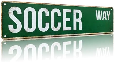 MOSM Soccer Way Metal Street Sign – Vintage Sports Wall Art – Retro 4″ x 15″ (0.8mm Thick) Aluminum Sign for Kids Bedroom, Man Cave, Game Room – Soccer Coach & Fan Gift