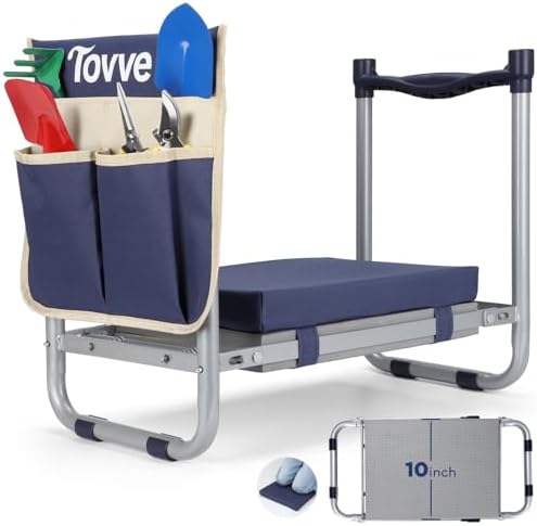 Foldable Garden Kneeler and Seat, Heavy Duty Garden Stool with 10″ Wide Detachable Kneeling Pad, Portable Garden Bench Chair with Large Garden Tool Bag, Gardening Gifts for Women, Seniors, Mom