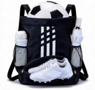 Black Soccer Bag, Youth Soccer Backpack with 7 Storage Zones